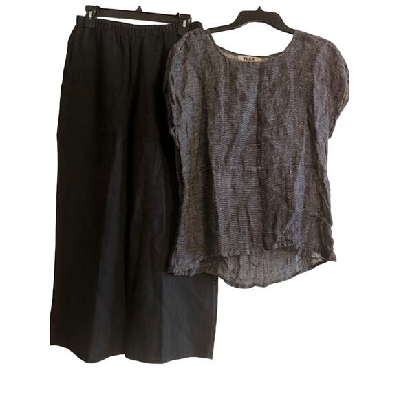FLAX 2 piece Set 100% Linen Box Top Wide Leg Pants S - Picture 7 of 7